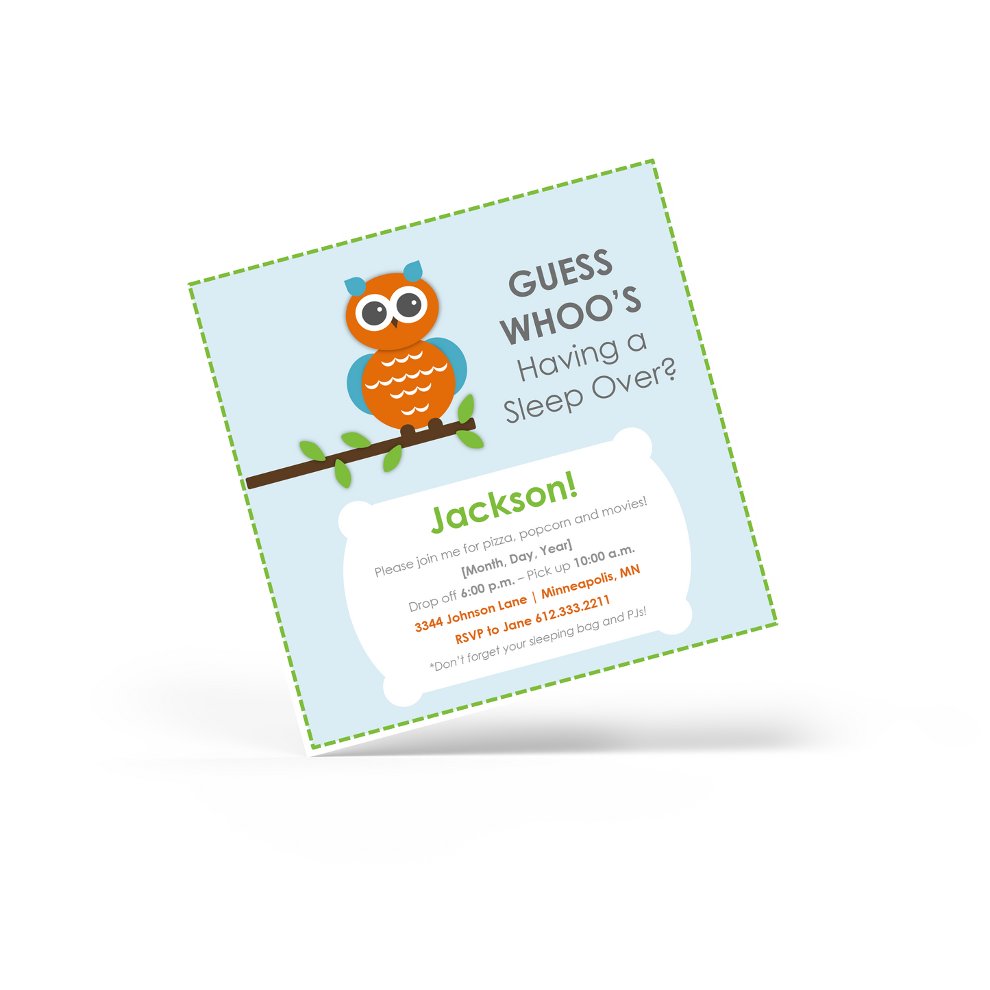 Child's Owl Sleep Over Invitation